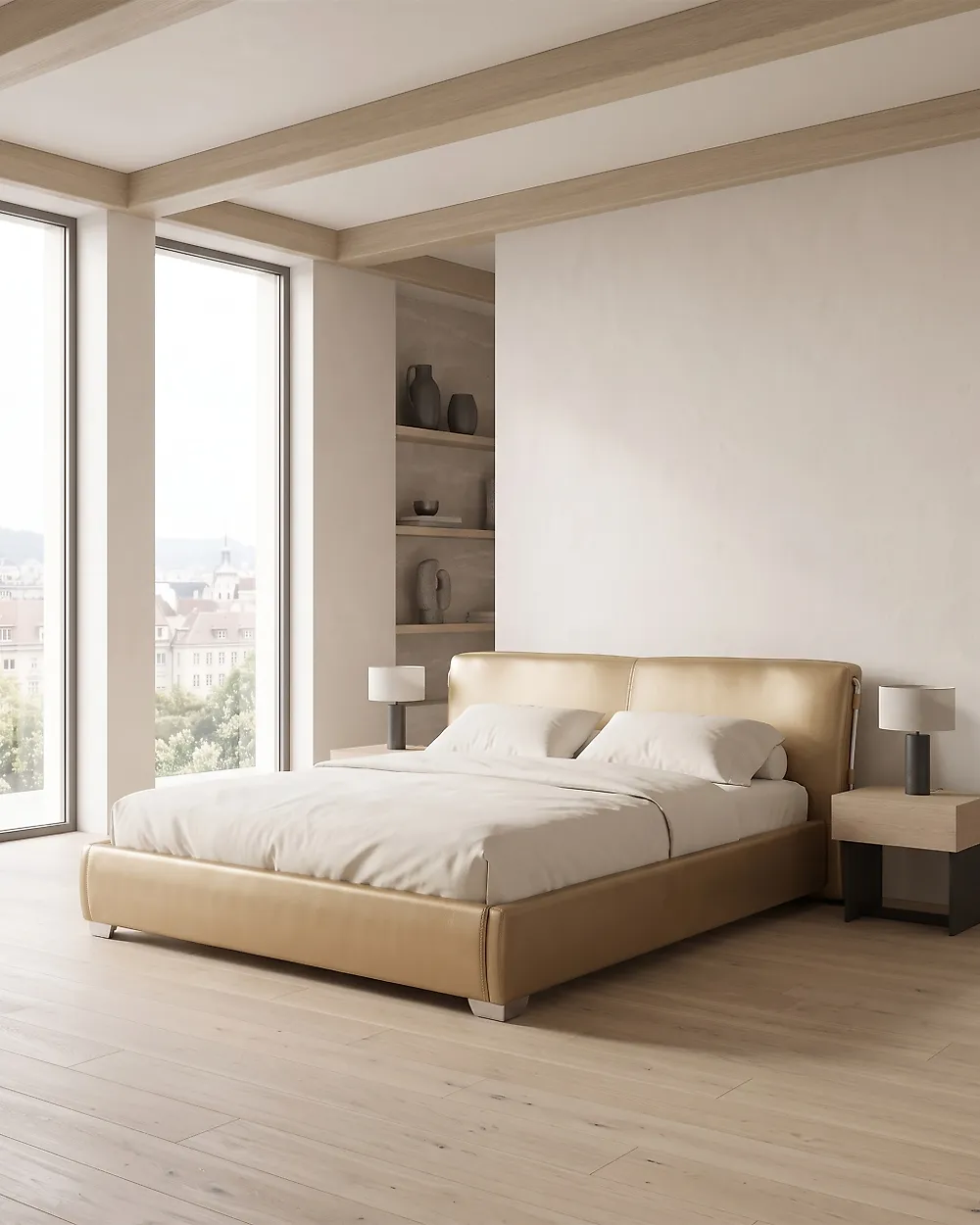 Säng med lamellram Läder PARIS 180 x 200 cm Guld_1178078