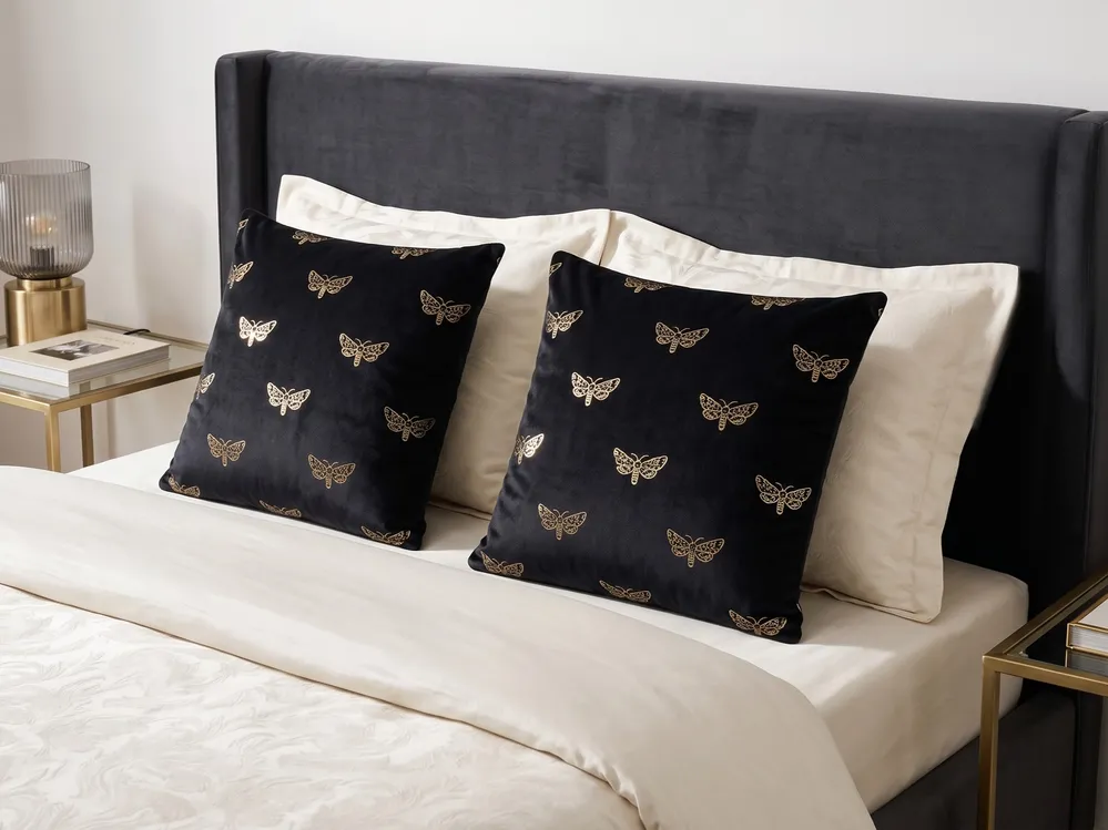 Set of 2 Decorative Cushions YUZURI 45 x 45 cm Velvet Black Animal Pattern
