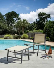Garden Chair MARCEDDI with Footstool Metal Beige_928428