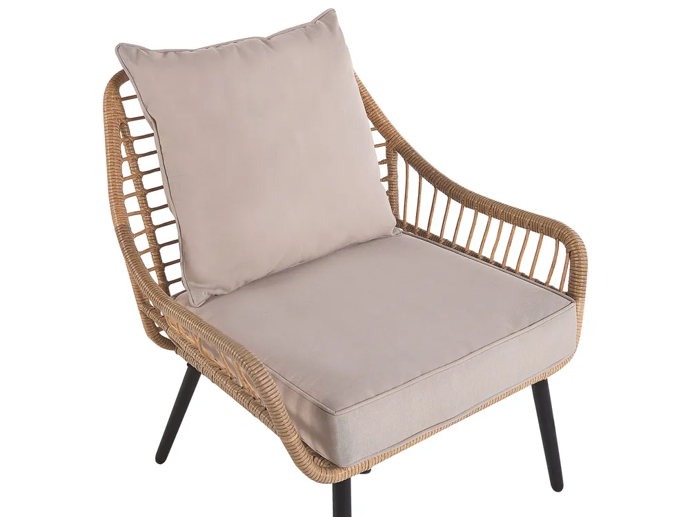 Bistro Set with Cushions LAURETO PE Rattan Natural_812202
