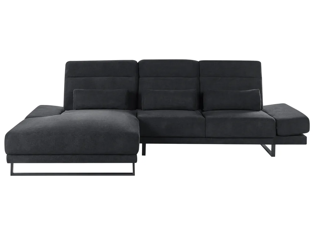 Corner Sofa 4 Seater IKAST Fabric Black Right Hand
