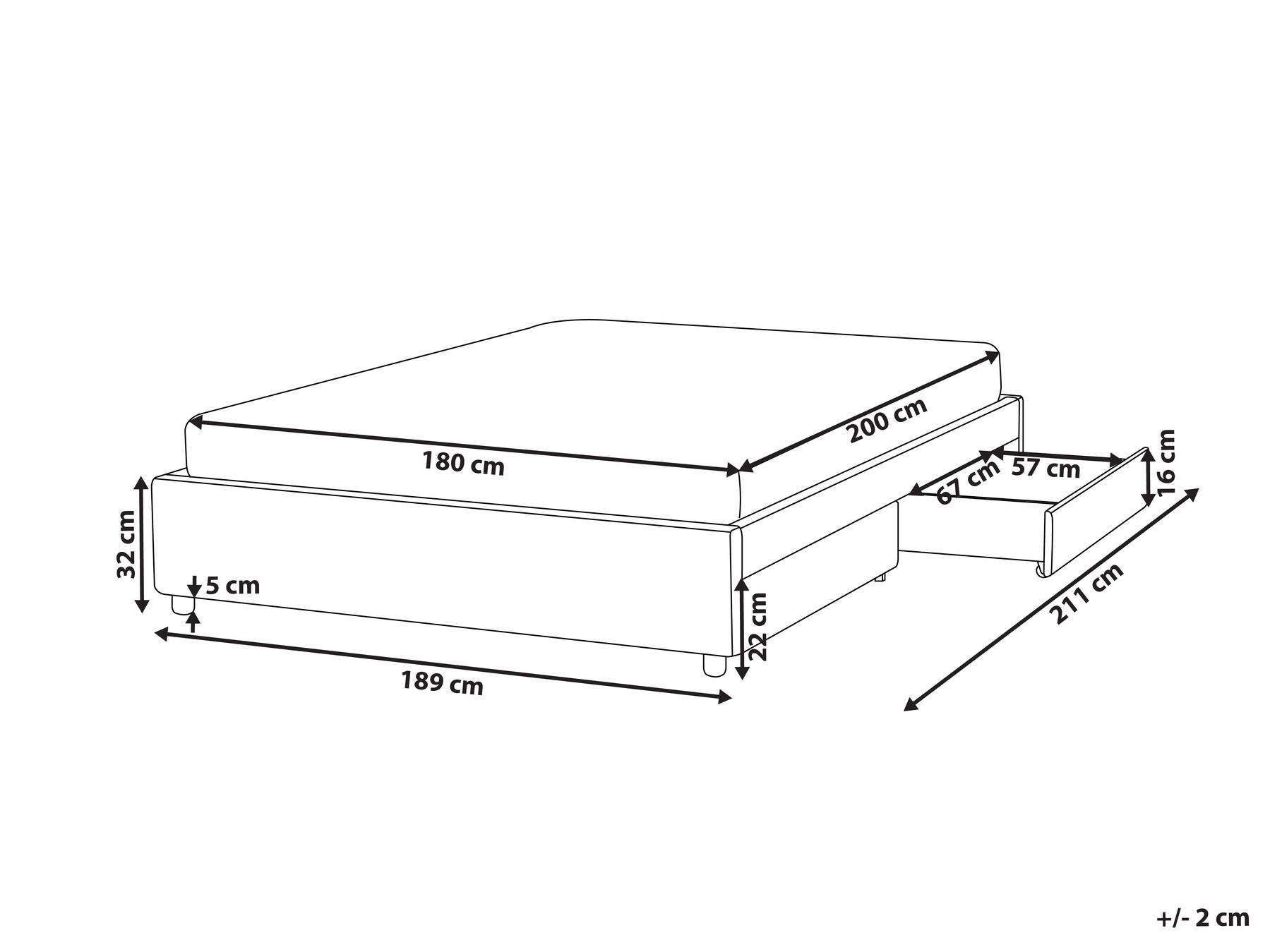 Bed with Storage Drawers without Headboard PRADES Fabric Light Beige 180 x 200 cm (EU Super King)_996152