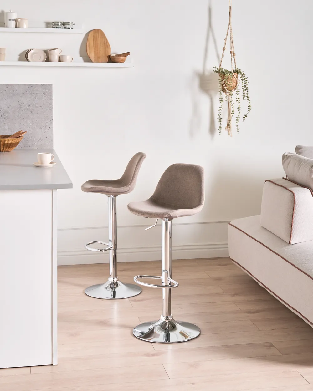 Set of 2 Bar Stools KAHLA Swivel Fabric Taupe