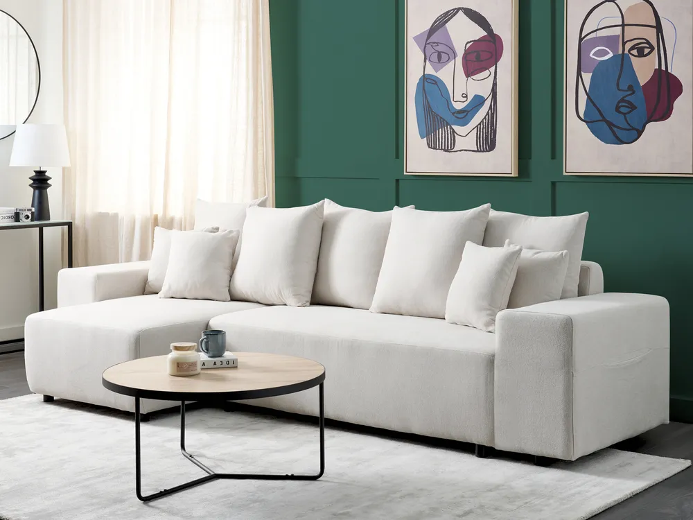 Hörnbäddsoffa 3-sits LUSPA med förvaring Ljusbeige Högervänd