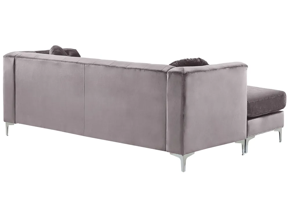 Corner Sofa 3 Seater FLEN Velvet Grey Right Hand_784547