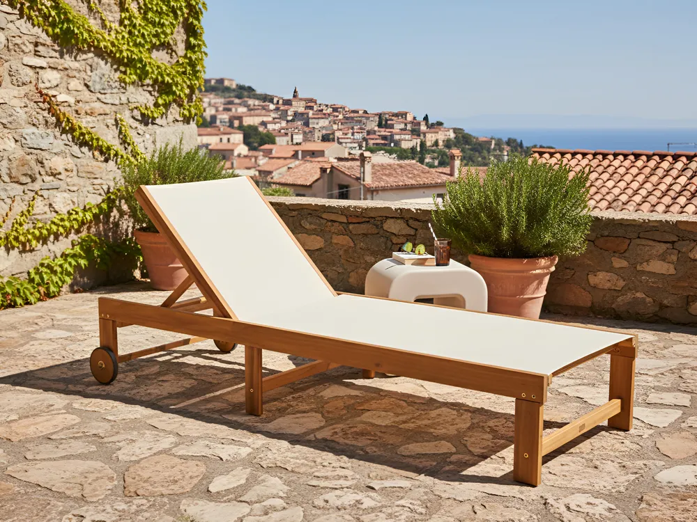 Sun Lounger PEDESINA Reclining Acacia Wood Beige