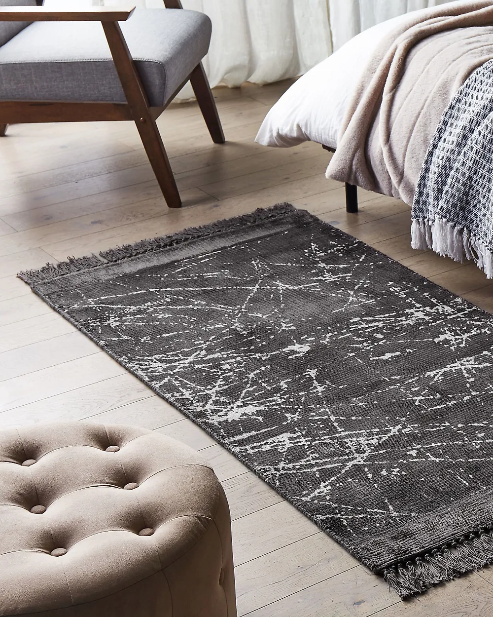 Rug HANLI Dark Grey 80 x 150 cm Viscose_1183536