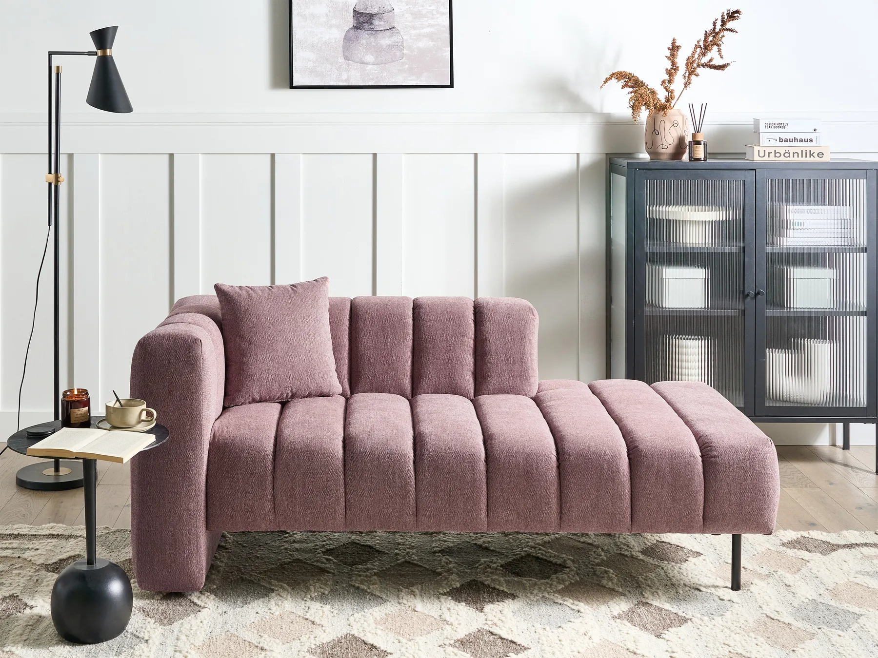 Left-Hand Chaise Longue LANNILS Fabric Pink_942001