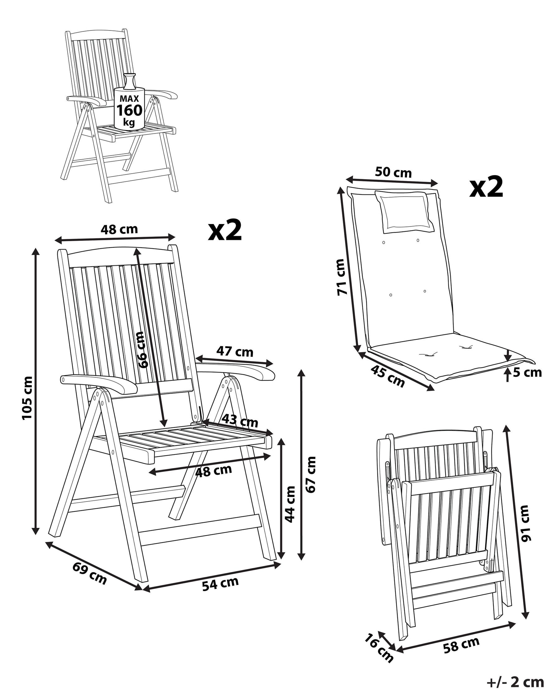 Set of 2 Garden Chairs with Cushions AMANTEA PREMIUM Acacia Wood Off-White_1066353