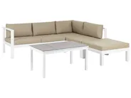 Garden Corner Sofa with Table 5 Seater MESSINA Metal Sand Beige Left Hand_932080