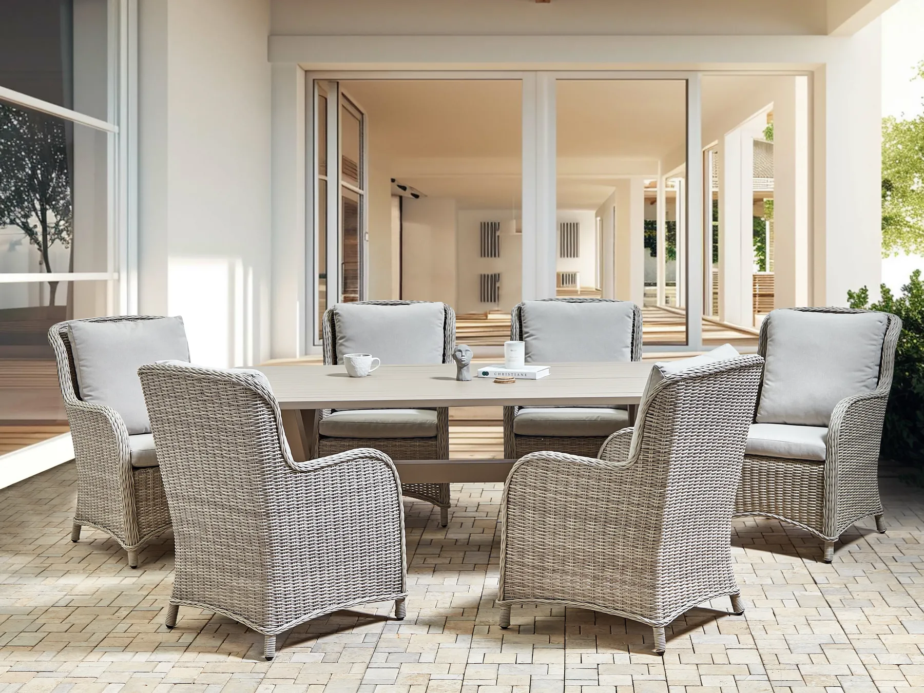 Garden Dining Set 6 Seater CASCAIS with Cushions PE Rattan Beige_917768