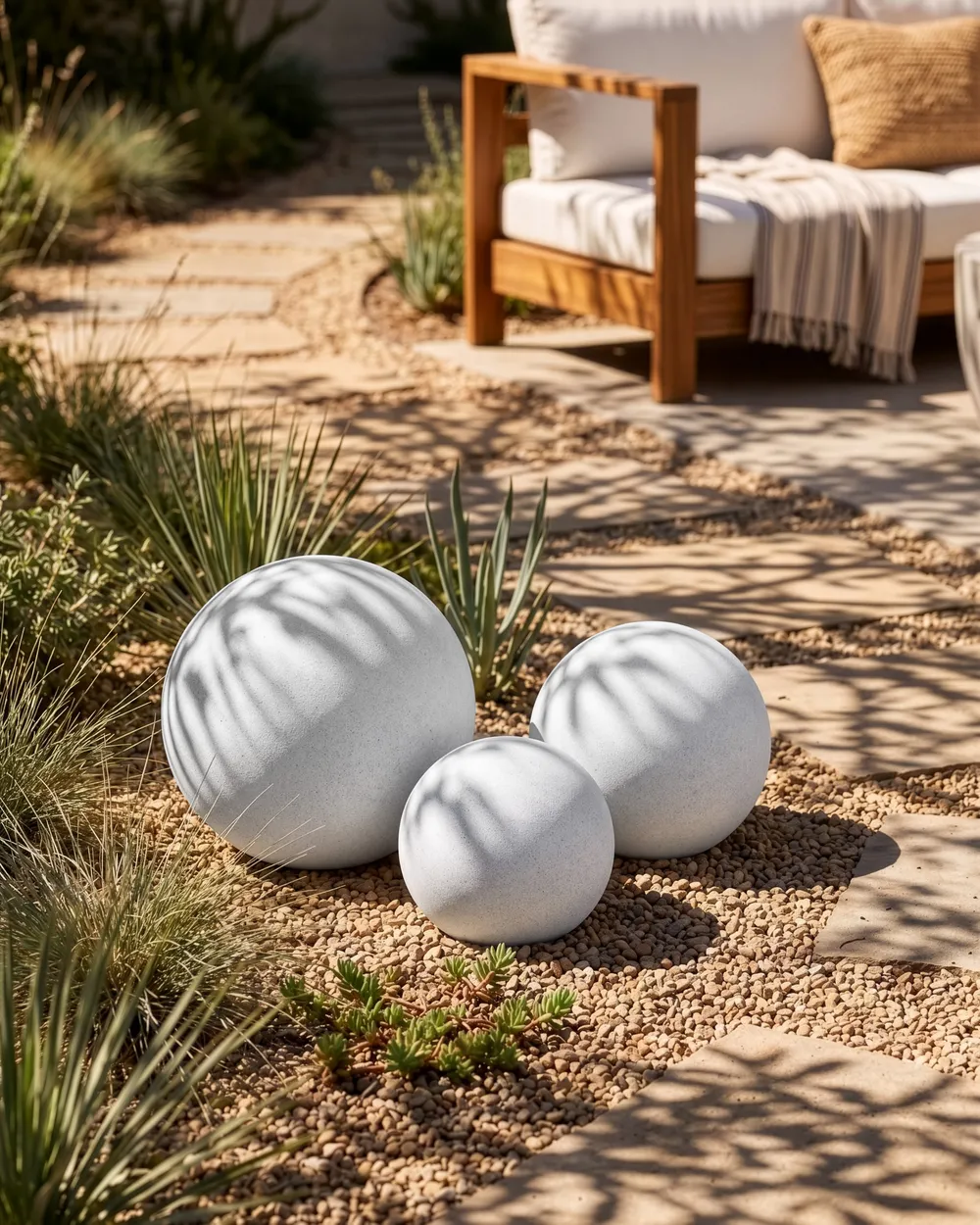 Set of 3 Outdoor LED Ball Lamps DILLONS with Remote Light Grey_1105935