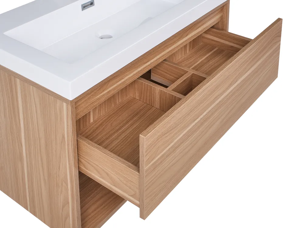 Wall Mounted Vanity Unit with Basin BERBICE Light Brown_1010548