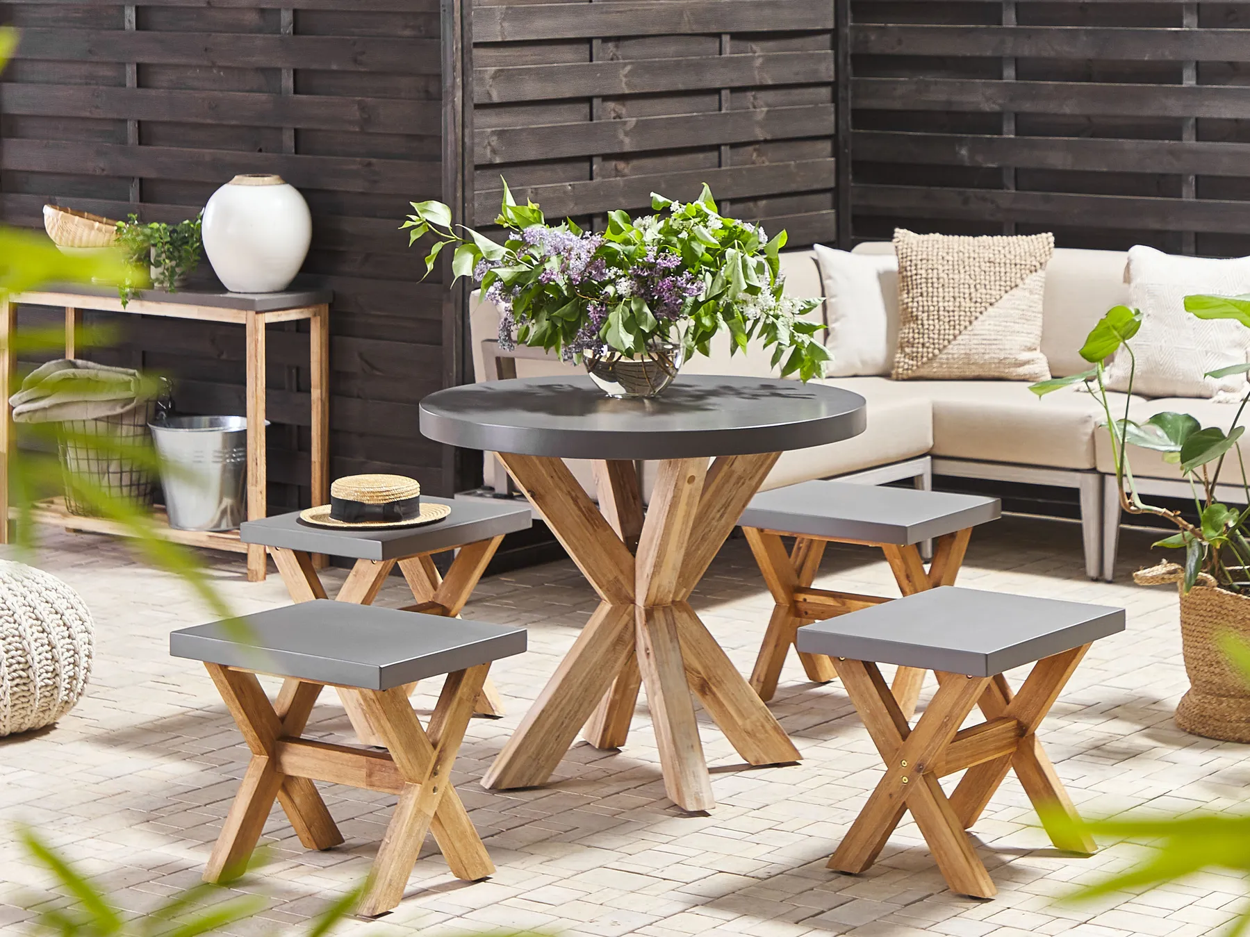 Garden Dining Set with Stools 4 Seater OLBIA Concrete Grey_806414