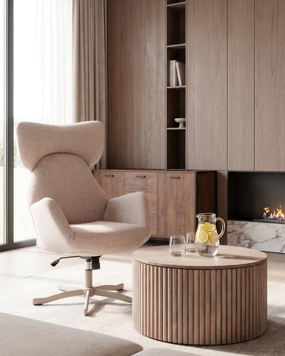 Swivel Armchair SONDERBY Fabric Beige_1071767