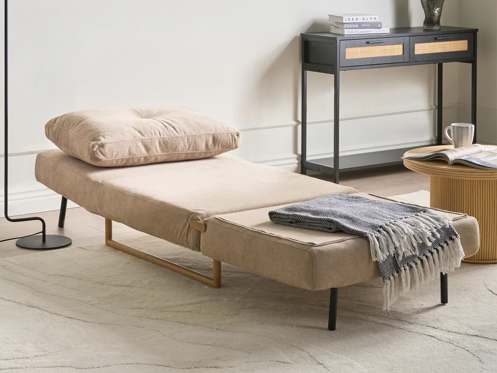 Single Sofa Bed JERSLEV Fabric Light Brown_1009905