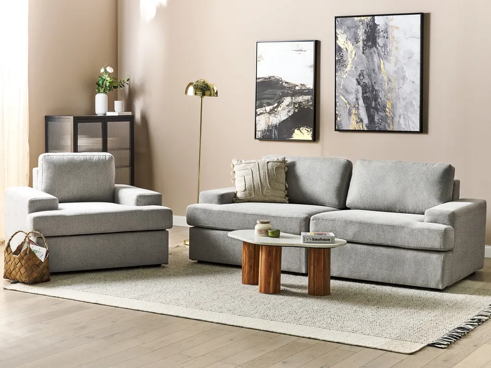 Living Room Set 4 Seater ALLA Fabric Light Grey