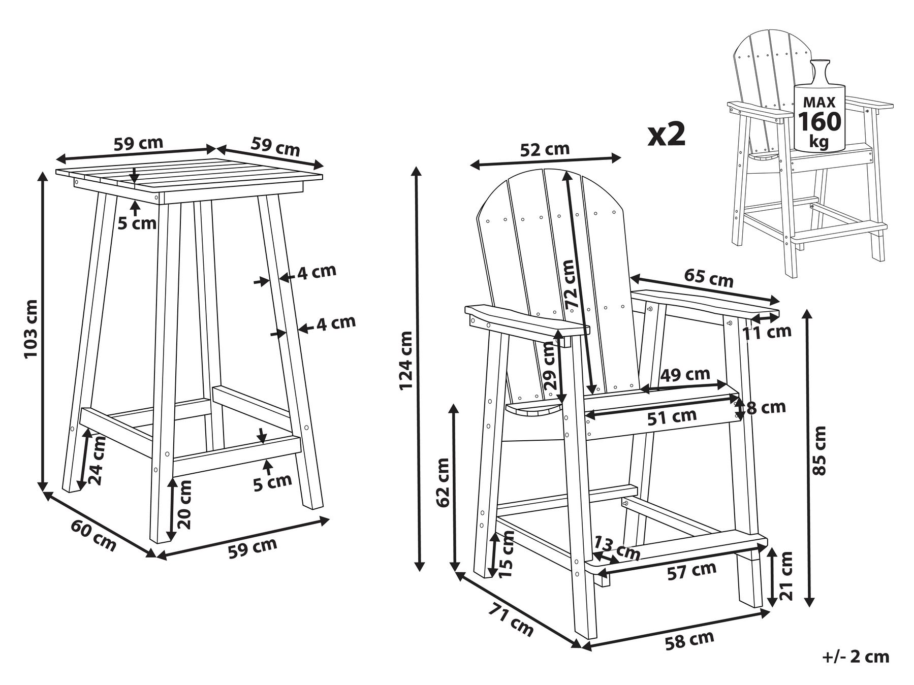Caféset ADIRONDACK Mörkgrå_938531