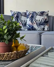 Set of 2 Outdoor Cushions ELATI Plant Pattern 45 x 45 cm Navy Blue_982368
