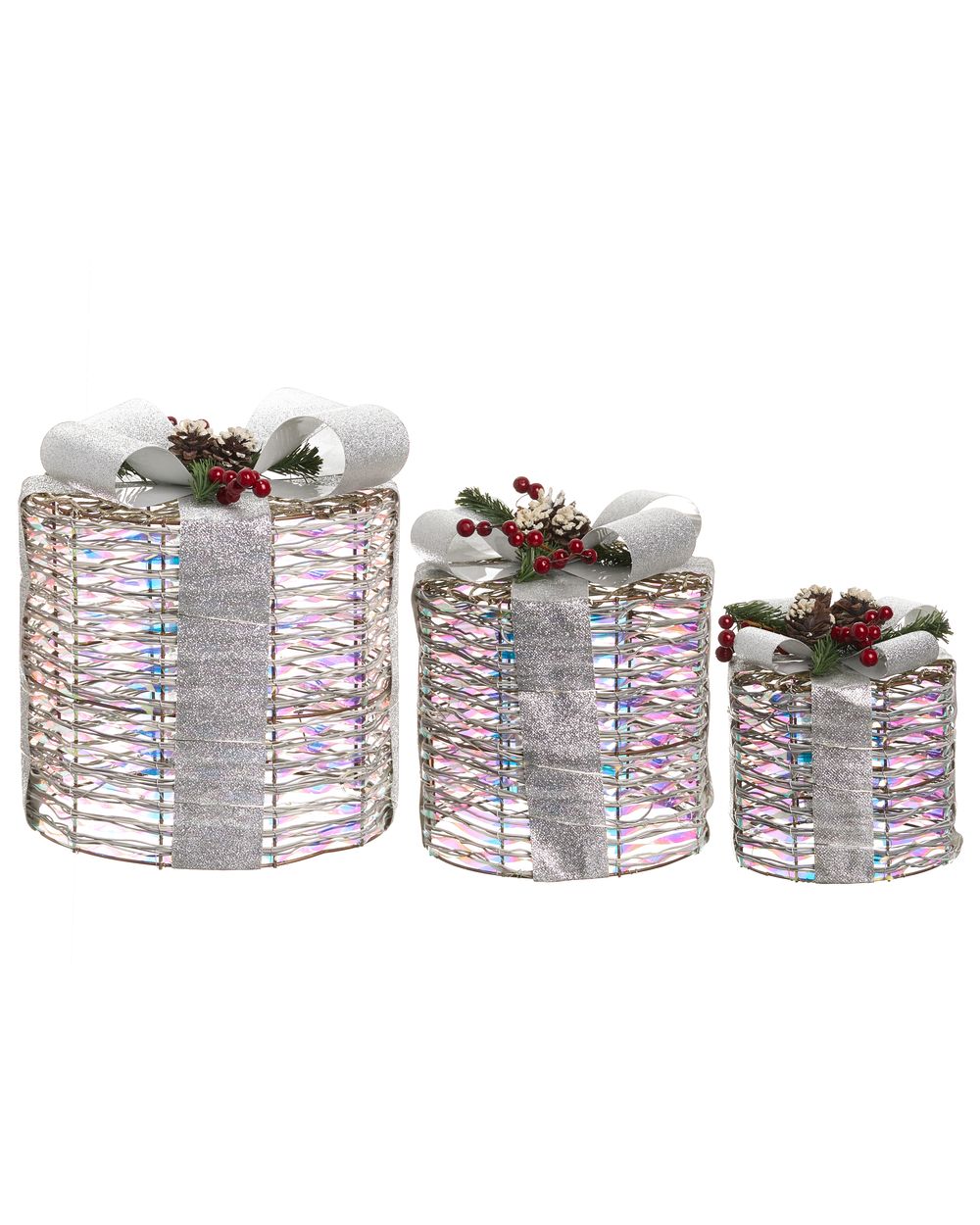 Set of 3 Christmas Decorations LED JULSO 20/25/30 cm Christmas Gifts Silver