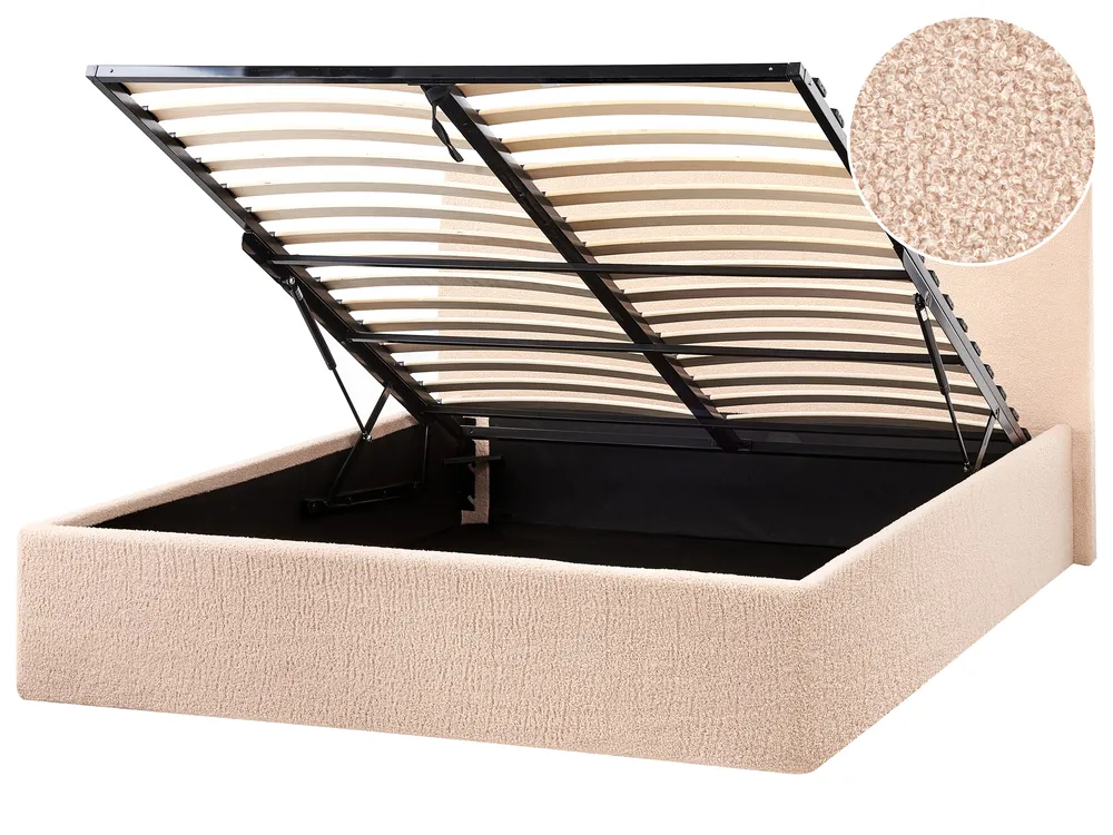 Boucle Ottoman Bed Beige ORBEY Various Sizes