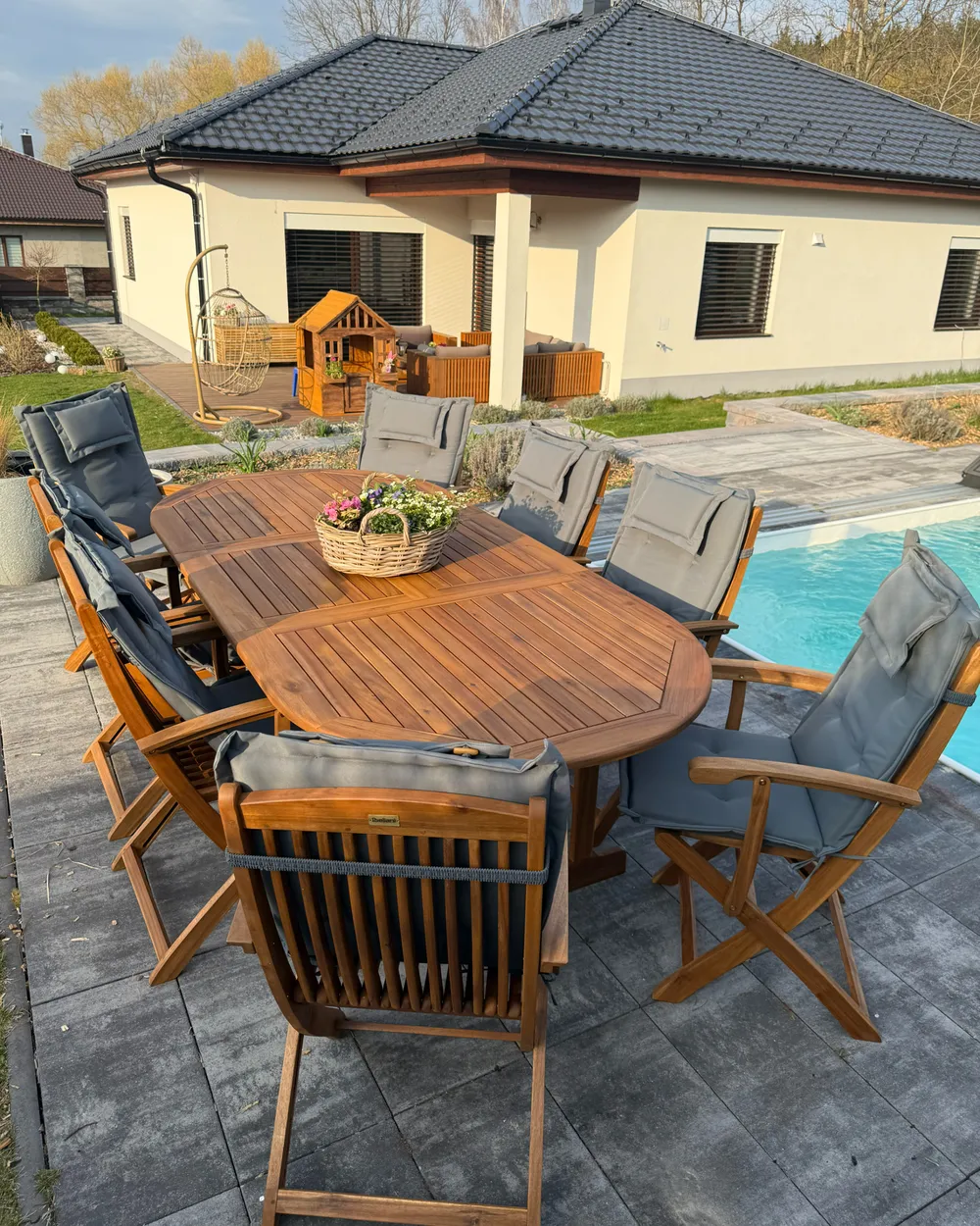 Garden Dining Set 8 Seater MAUI with Cushions Acacia Wood Grey_982286