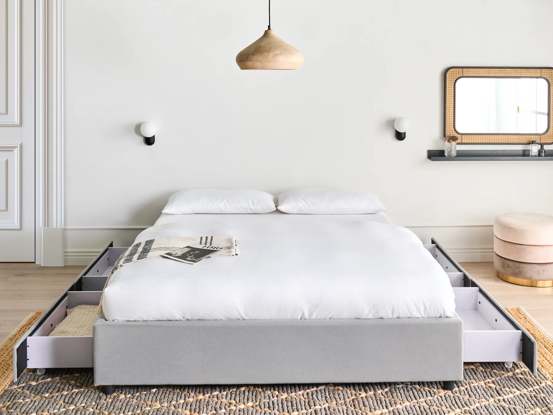 Bed with Storage Drawers without Headboard PRADES Fabric Light Grey 160 x 200 cm (EU King Size)_996101