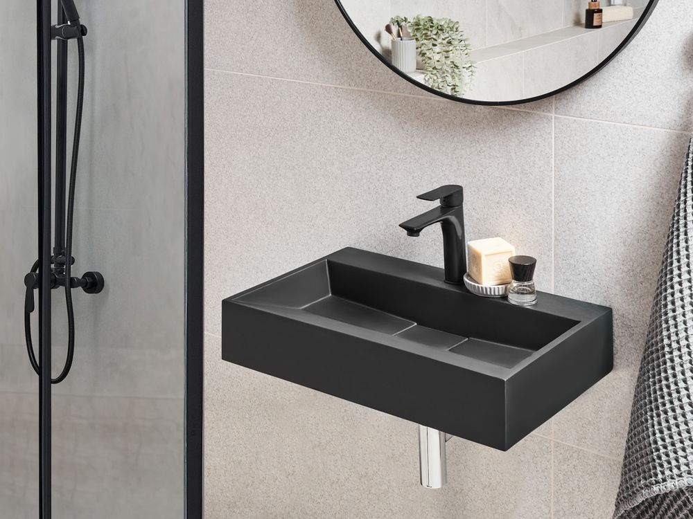 Wall Hung Basin QUENKO 600 x 380 mm Mineral Cast Black