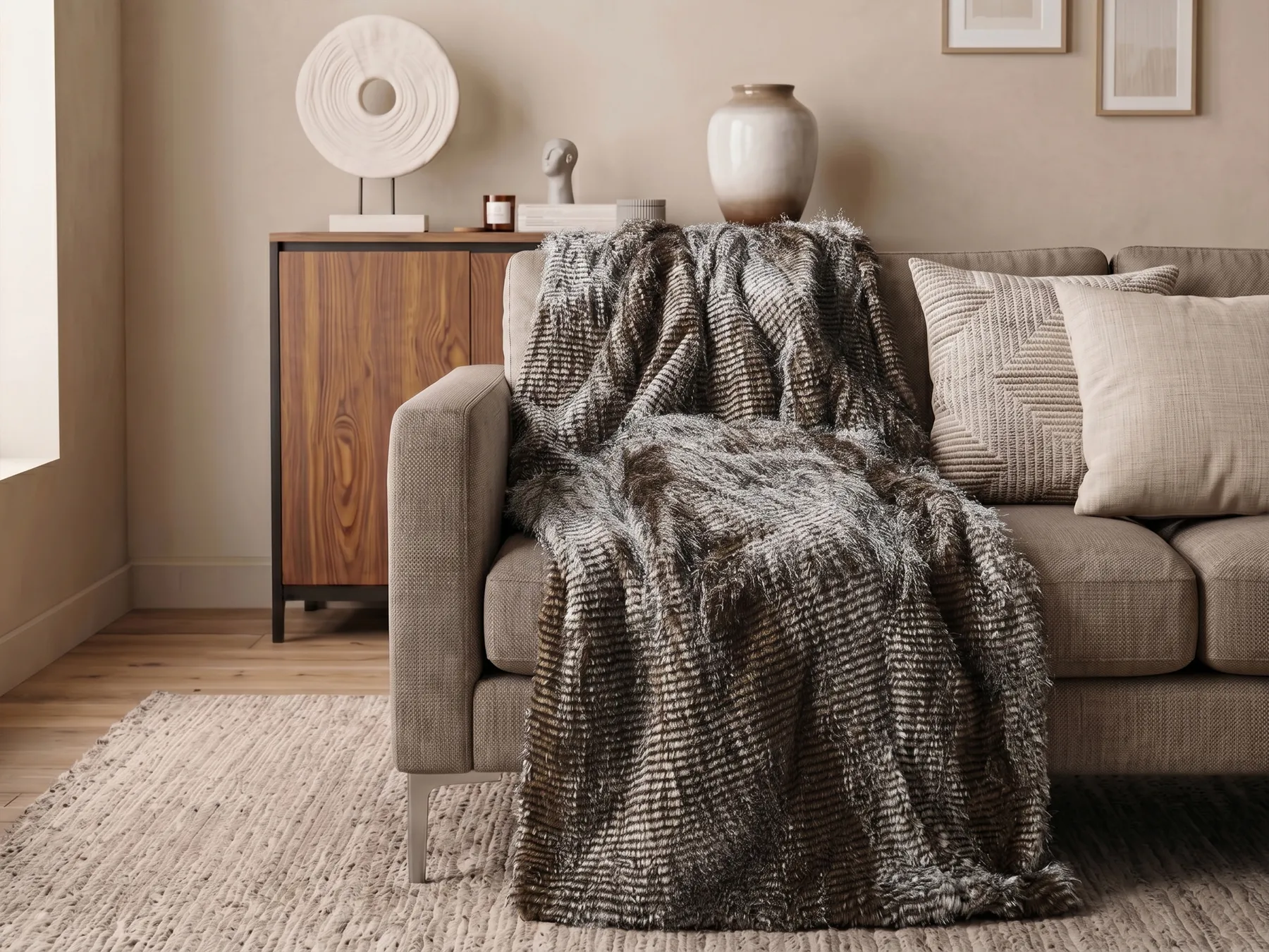 Blanket ASDAD Fabric 150 x 200 cm Brown_789964