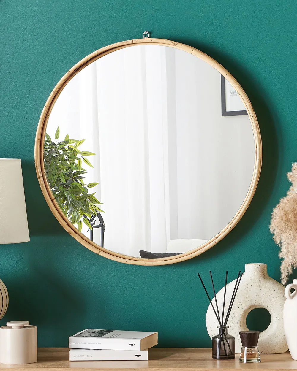 Wall Mirror BARUNG 60 cm 60 cm Rattan Natural Beige