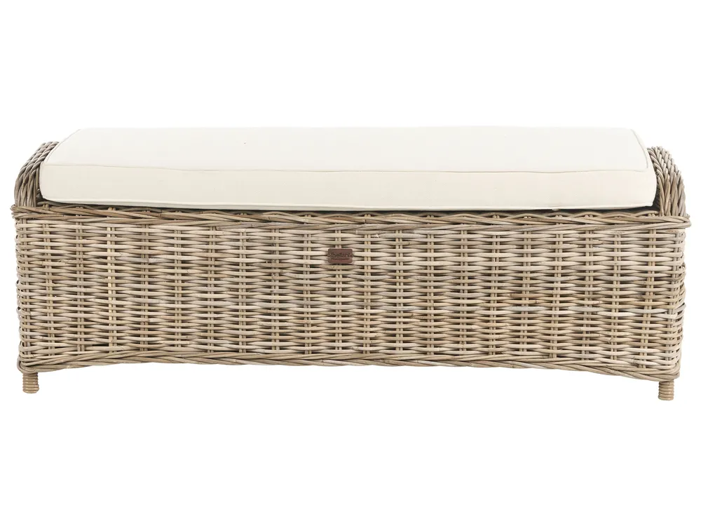 Garden Bench with Cushion SUSUA 141 cm with Ottoman Rattan Natural_957615