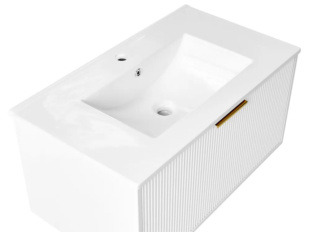 Wall Mounted Vanity Unit with Basin with Gold Handle TILCARA White_1006028