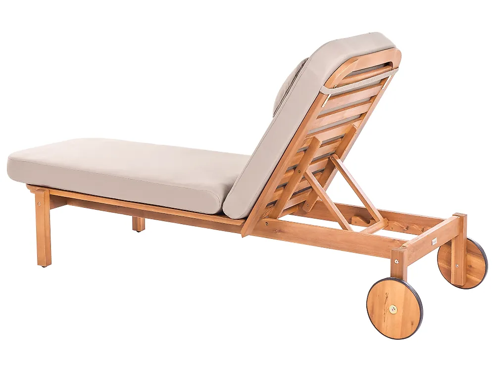 Sun Lounger with Cushion LATERZA  Reclining Certified Acacia Wood Taupe_1165876
