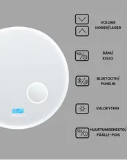 Kylpyhuoneen LED-peili FIXIN 80 cm 80 cm Bluetooth-kaiuttimella Hopea_940618