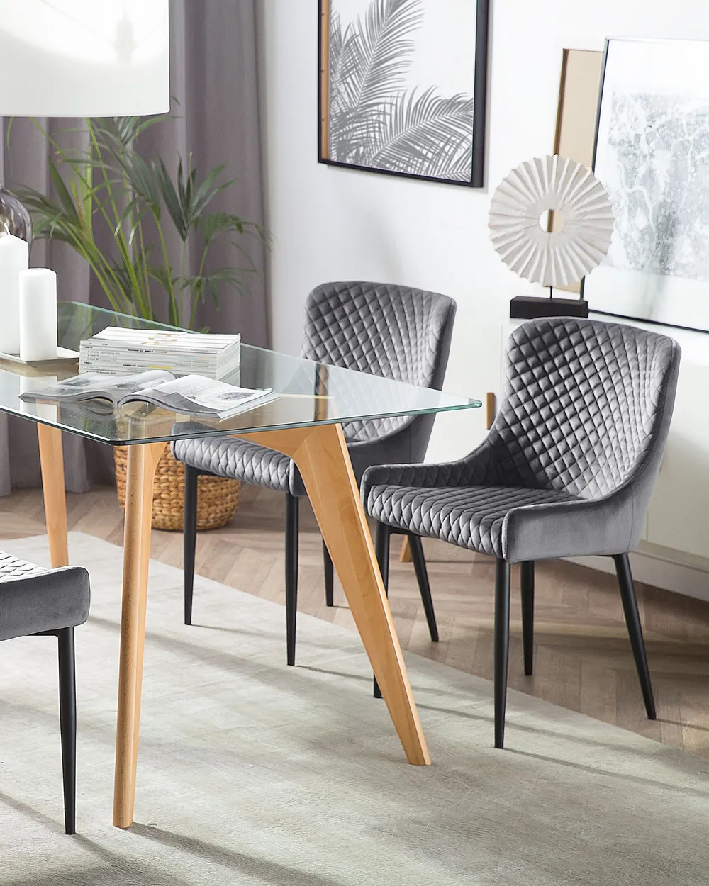 Set of 2 Dining Chairs SOLANO Velvet Grey