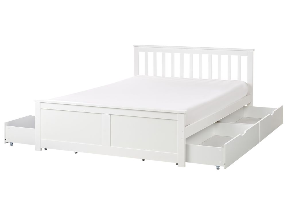 Säng med 4 lådor OLENDON Furu Vit 140 x 200 cm