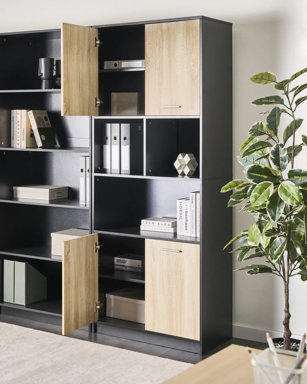 4 Door Bookcase ZEHNA Brown/ Black