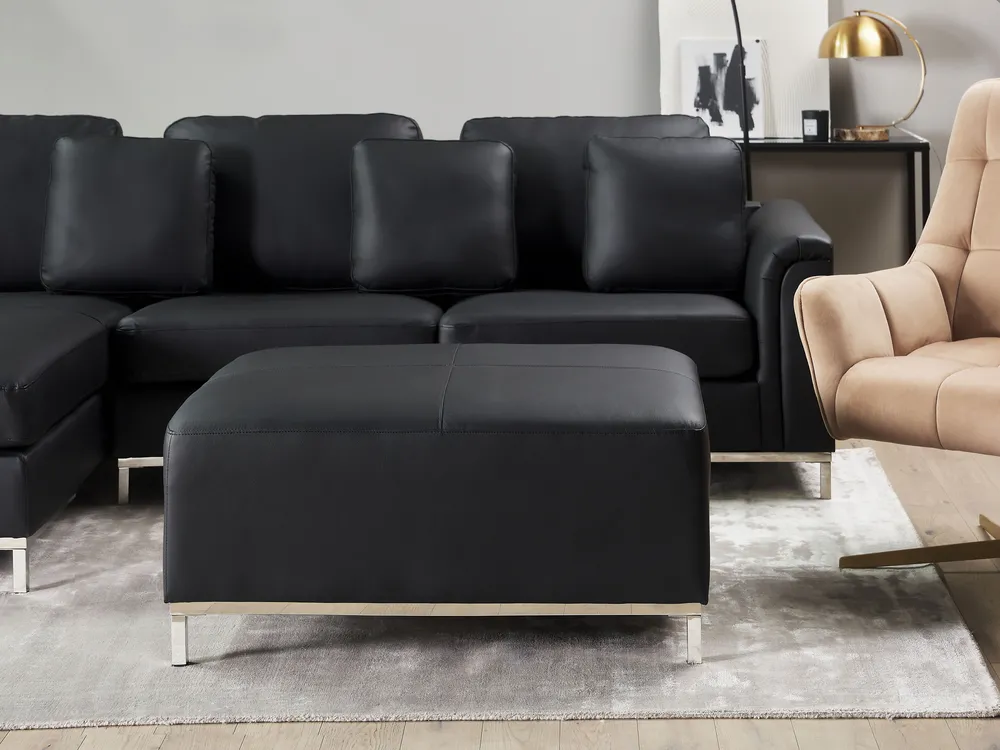 Corner Sofa 4 Seater OSLO with Ottoman Leather Black Right Hand_798156