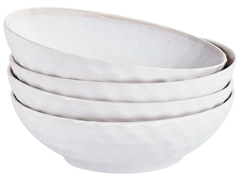 Set of 4 Deep Plates SESAME Stoneware Light Grey