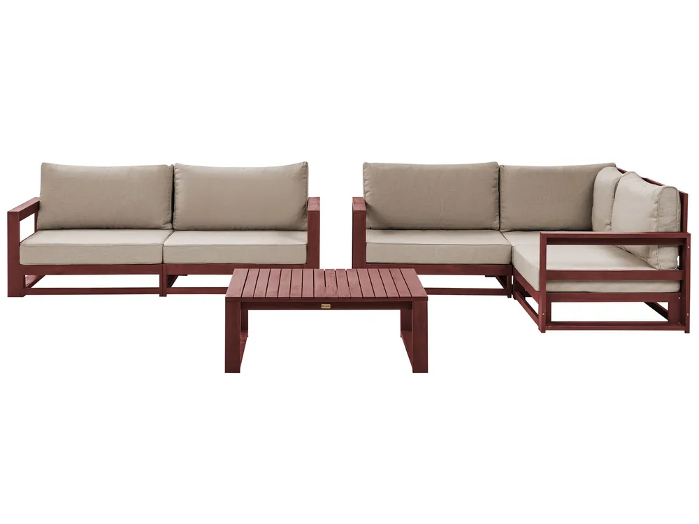 Garden Lounge Set with Table 4 Seater TIMOR Modular Acacia Wood Dark Red