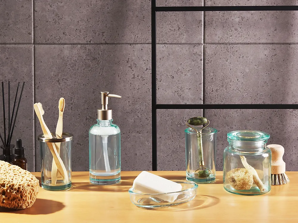 5-Piece Bathroom Accessories Set AMARGA Glass Green_1179814