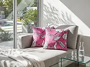 Set med 2 prydnadskuddar MALVA 45 x 45 cm Sammet Rosa Blommigt tryck_1183878