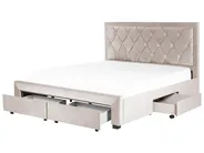 Bed with Storage Drawers LIEVIN Velvet Beige 180 x 200 cm (EU Super King)_858042