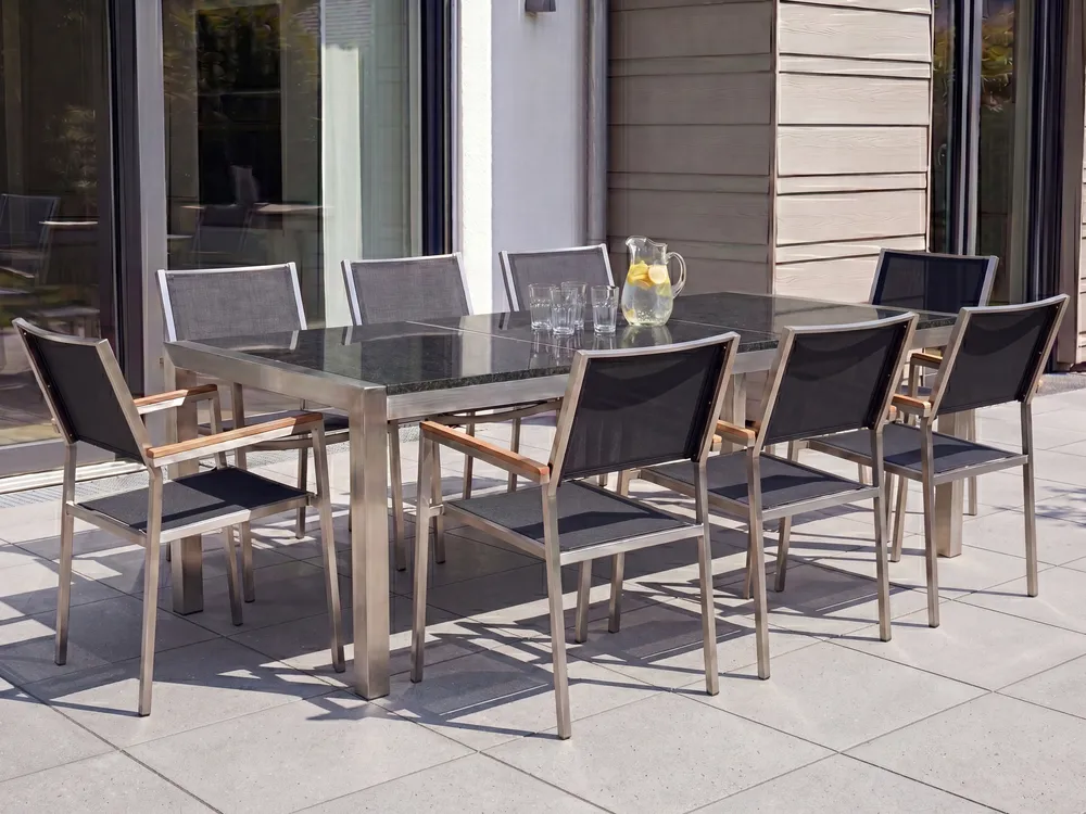 Garden Dining Set 8 Seater GROSSETO Triple Plate Granite Flamed Black