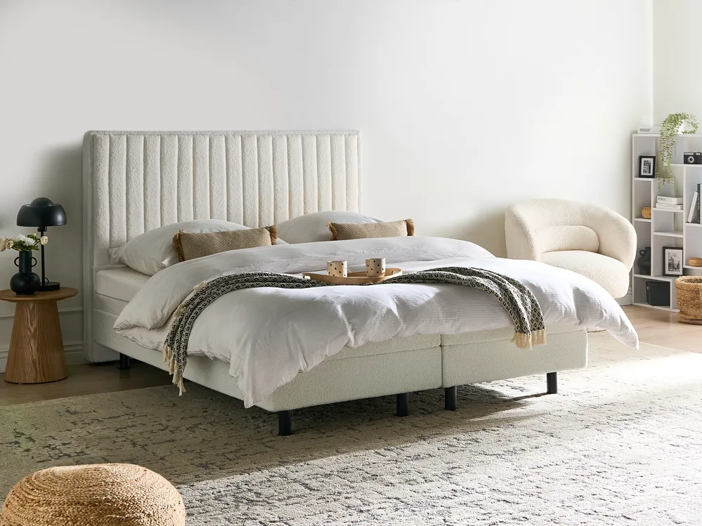 Adjustable Bed Boucle DUKE II 160 x 200 cm (EU King Size) Off-White