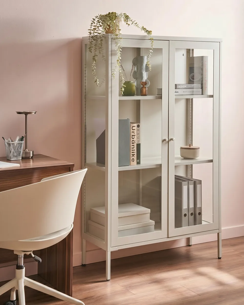 Glass Display Cabinet NASH 90 cm Metal Light Beige