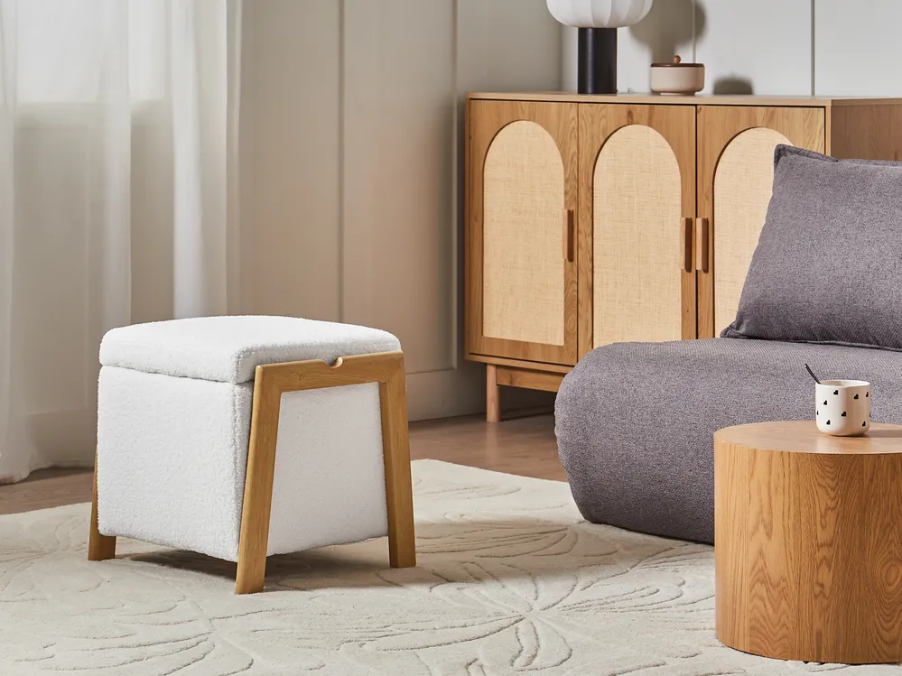 Storage Pouffe EDLAND Boucle 45 cm White