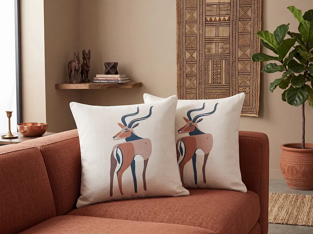 Set med 2 prydnadskuddar ABAL 45 x 45 cm Beige Djurtryck_1186052