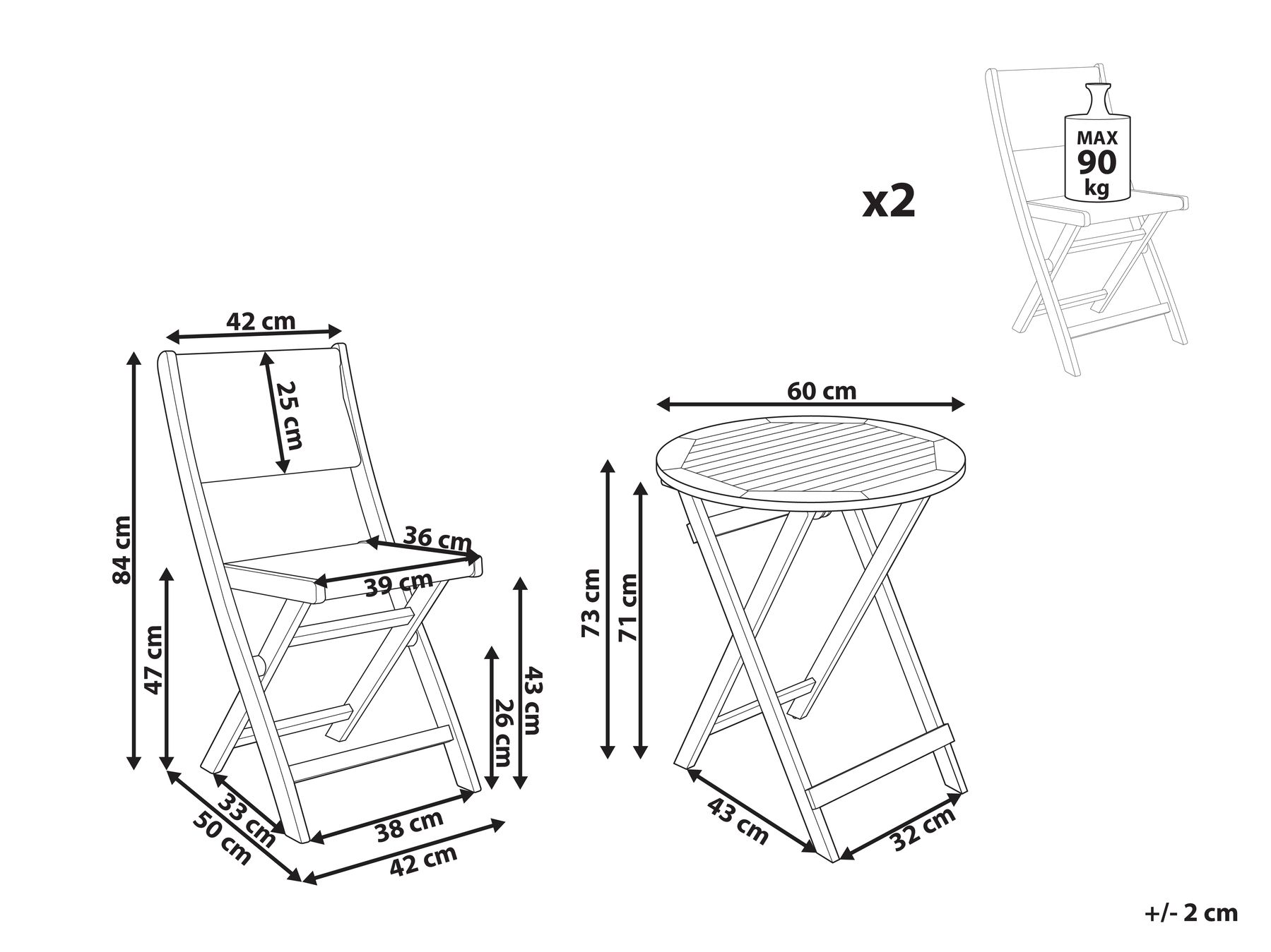 Bistro Set Folding PROSSEDI Acacia Wood Beige_956709
