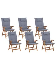 Set med 6 stolar med dynor JAVA Akaciaträ Blå_788405